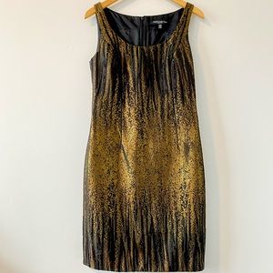 Carmen Marc Valvo Collection Sheath Dress Midi Beaded Bronze Damask